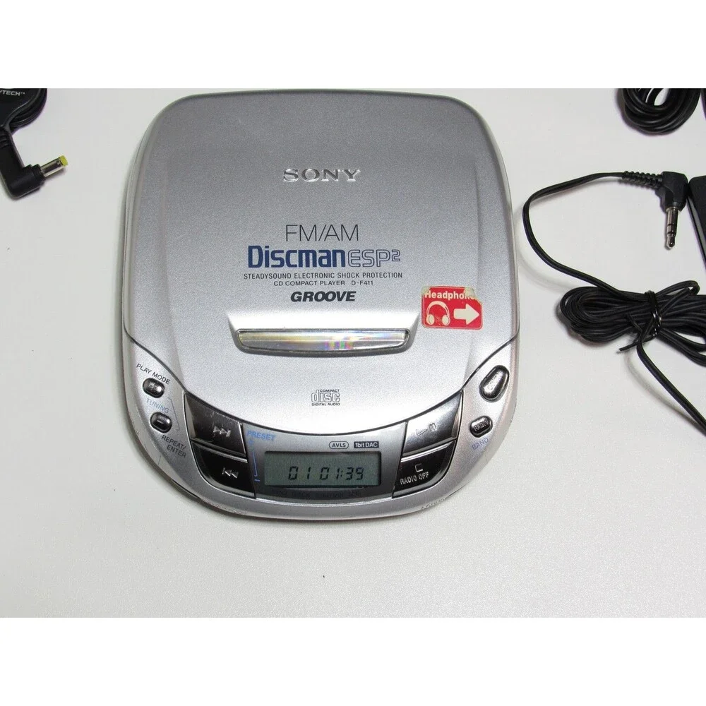 Sony Discman D-F411 Portable CD Player AM/FM Radio ESP2 Car Kit Headphones Works